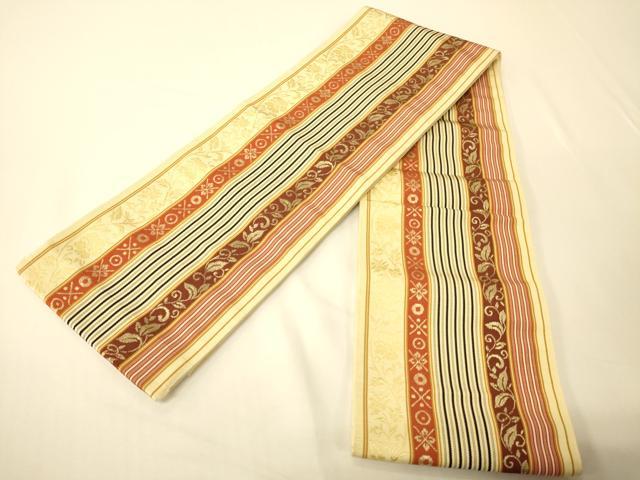 平和屋着物●本場筑前博多織 半幅帯 草花間道 正絹 逸品 CABI5023ak