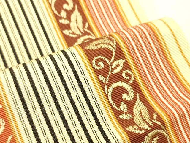 平和屋着物●本場筑前博多織 半幅帯 草花間道 正絹 逸品 CABI5023ak