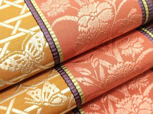平和屋着物●本場筑前博多織 半幅帯 花蝶間道 証紙付き 正絹 逸品 CABI5035ak