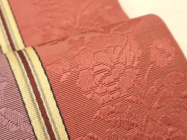平和屋着物●本場筑前博多織 半幅帯 脇山公詞作 草花間道 証紙付き 正絹 逸品 CABI5036ak