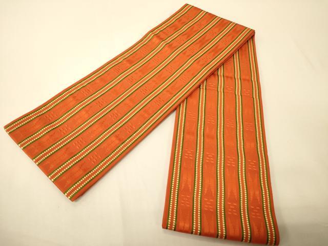平和屋着物●本場筑前博多織 半幅帯 幾何学間道 証紙付き 正絹 逸品 CABI5042ak