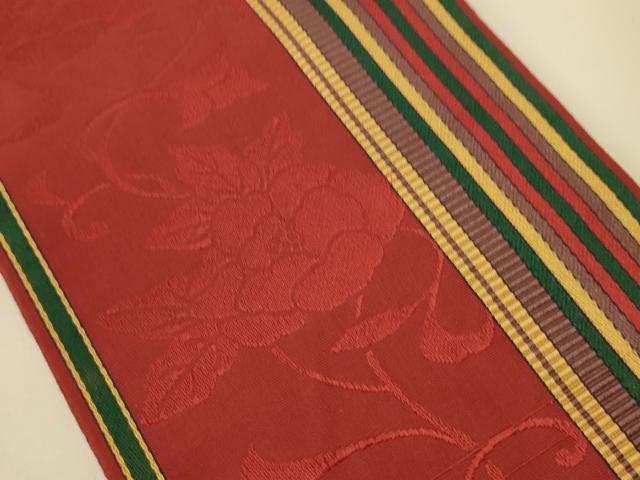 平和屋着物●本場筑前博多織 半幅帯 草花間道 正絹 逸品 CABI5046ak