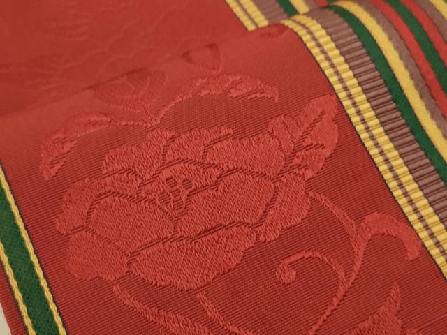 平和屋着物●本場筑前博多織 半幅帯 草花間道 正絹 逸品 CABI5046ak