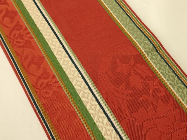 平和屋着物●本場筑前博多織 半幅帯 花蝶間道 正絹 逸品 CABI5050ak