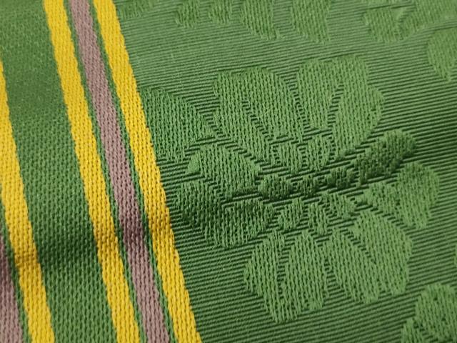平和屋着物●本場筑前博多織 半幅帯 草花間道 正絹 逸品 CABI5052ak