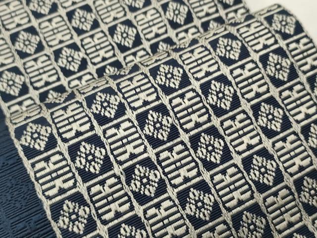 平和屋着物●本場筑前博多織 半幅帯 市松吉祥文 正絹 逸品 CABI5054ak