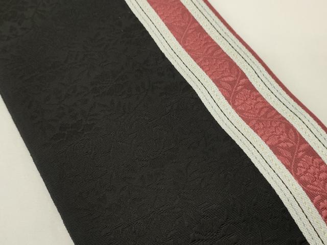 平和屋着物●本場筑前博多織 半幅帯 井上絹織謹製 花唐草間道 黒地 証紙付き 正絹 逸品 CABI5056ak