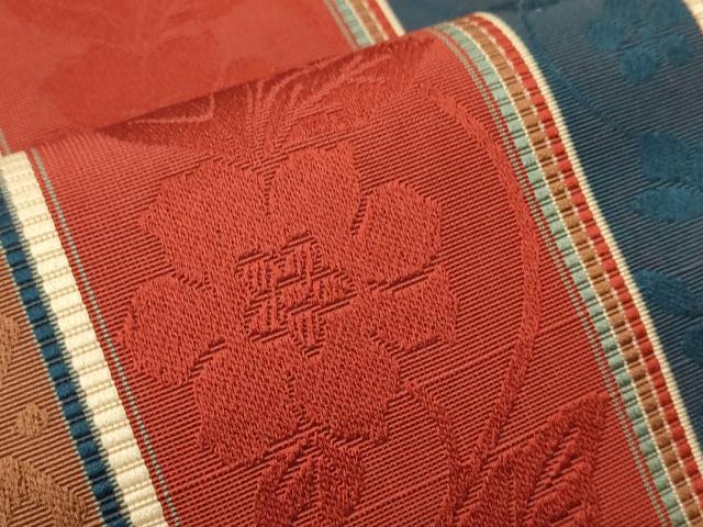 平和屋着物●本場筑前博多織 半幅帯 花唐草間道 正絹 逸品 CABI5060ak