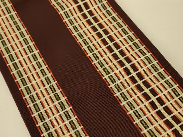 平和屋着物●本場筑前博多織 半幅帯 変わり縞間道 正絹 逸品 CABI5061ak