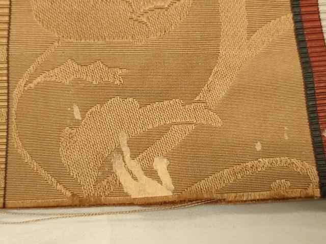 平和屋着物●本場筑前博多織 半幅帯 大倉織工場謹製 草花間道 証紙付き 正絹 逸品 CABI5062ak