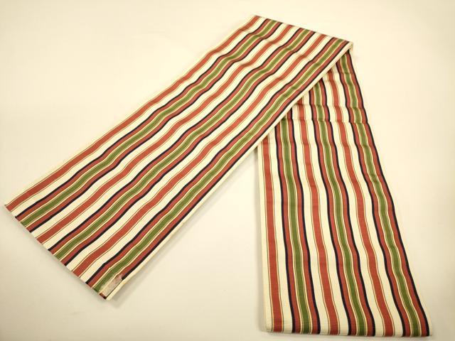 平和屋着物●本場筑前博多織 両面 半幅帯 縞/献上柄 正絹 逸品 CABI5067ak