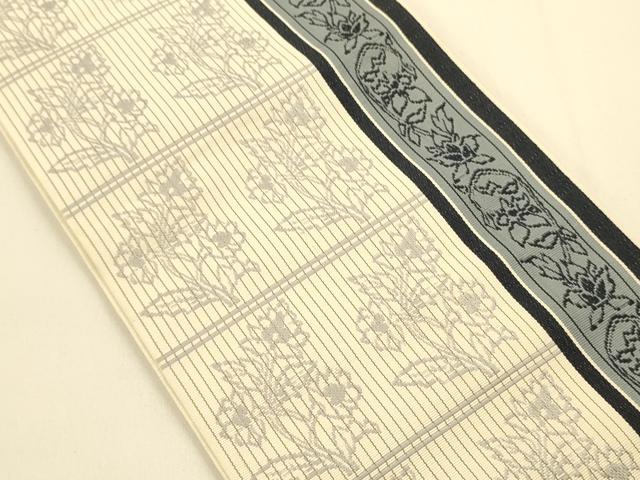平和屋着物●本場筑前博多織 半幅帯 枝花間道 正絹 逸品 CABI5074ak