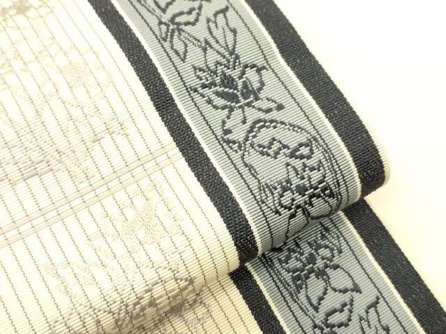 平和屋着物●本場筑前博多織 半幅帯 枝花間道 正絹 逸品 CABI5074ak