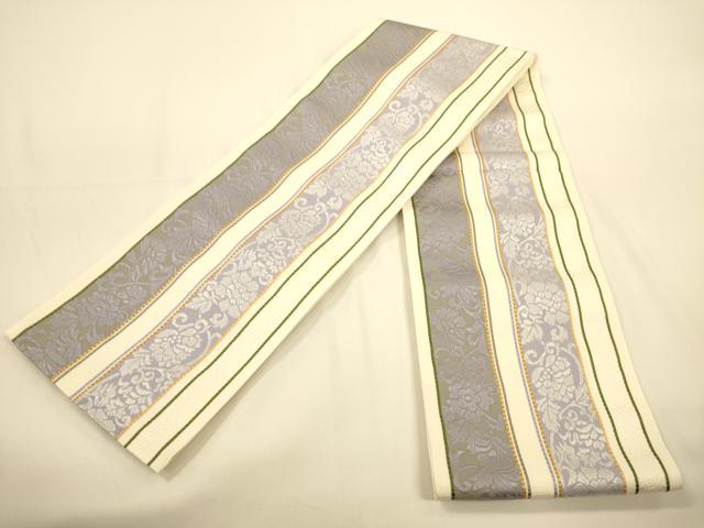 平和屋着物●本場筑前博多織 半幅帯 小野和也作 花唐草間道 証紙付き 正絹 逸品 未使用 CABI5080ak