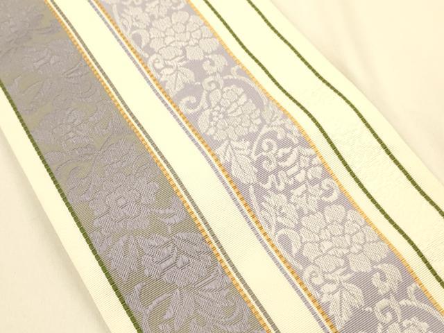 平和屋着物●本場筑前博多織 半幅帯 小野和也作 花唐草間道 証紙付き 正絹 逸品 未使用 CABI5080ak