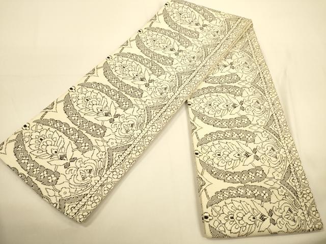 平和屋着物●本場筑前博多織 半幅帯 更紗花文 正絹 逸品 CABI5082ak