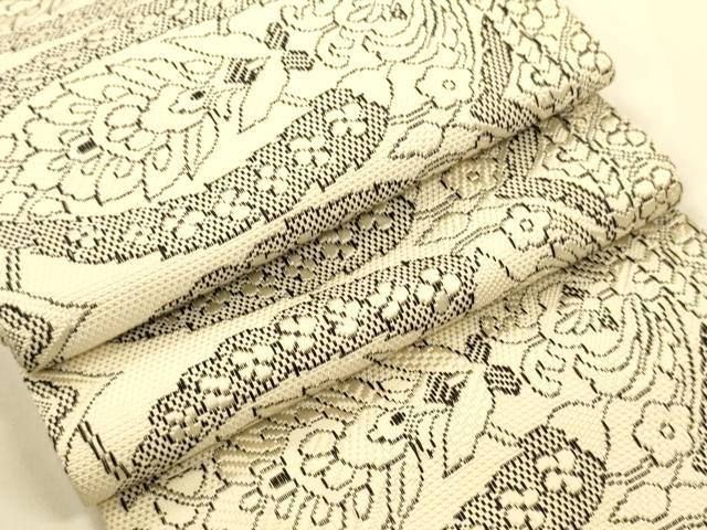 平和屋着物●本場筑前博多織 半幅帯 更紗花文 正絹 逸品 CABI5082ak
