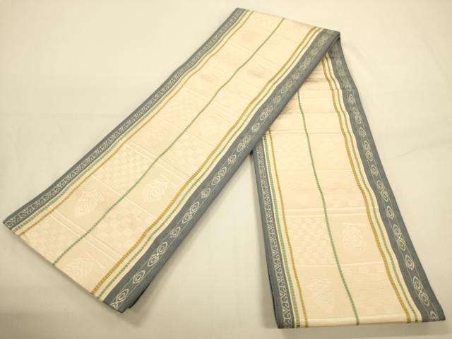 平和屋着物●本場筑前博多織 半幅帯 市松文/成物 正絹 逸品 CABI5084ak