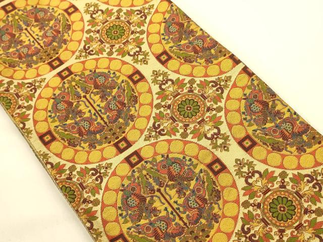 平和屋着物●本場筑前博多織 半幅帯 狩猟丸文 証紙付き 正絹 逸品 CABI5089ak
