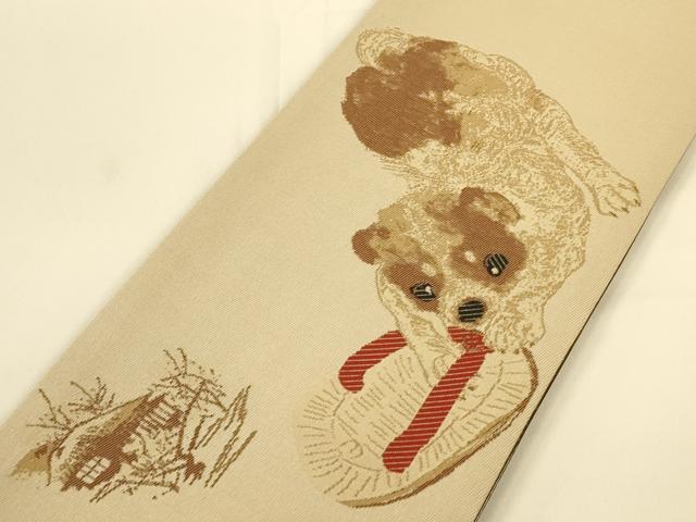 平和屋着物●半幅帯 犬と草履 正絹 逸品 CABI5090ak