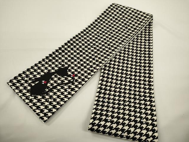 平和屋着物●両面 半幅帯 猫と月と星 さが美扱い 正絹 逸品 未使用 CABI5091ak