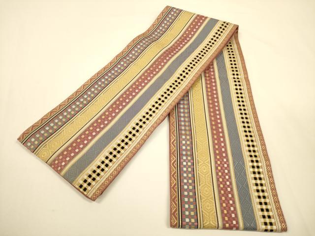 平和屋着物●本場筑前博多織 半幅帯 幾何学間道 証紙付き 正絹 逸品 CABI5094ak