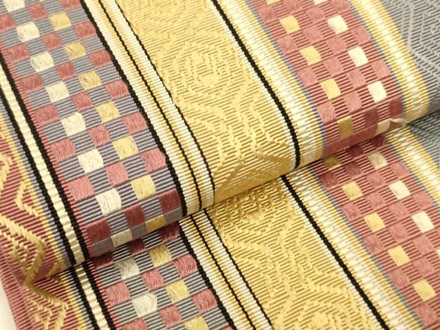 平和屋着物●本場筑前博多織 半幅帯 幾何学間道 証紙付き 正絹 逸品 CABI5094ak