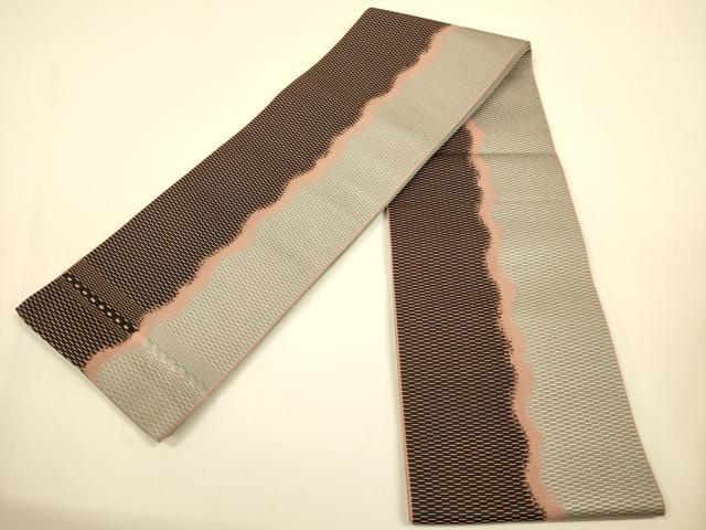 平和屋着物●本場筑前博多織 半幅帯 よろけ縞 正絹 逸品 CABI5095ak
