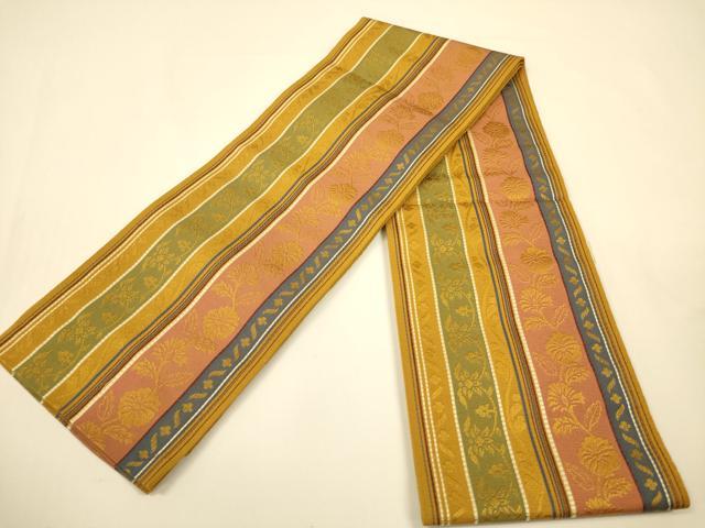 平和屋着物●本場筑前博多織 半幅帯 草花間道 正絹 逸品 CABI5107ak