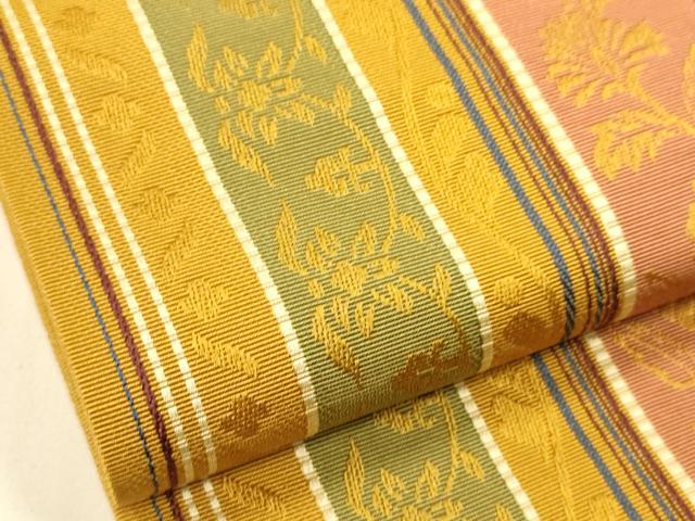 平和屋着物●本場筑前博多織 半幅帯 草花間道 正絹 逸品 CABI5107ak