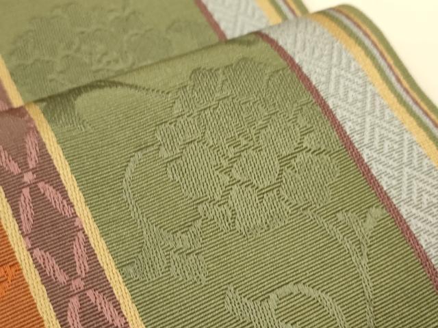 平和屋着物●本場筑前博多織 半幅帯 唐草花間道 証紙付き 正絹 逸品 CABI5112ak