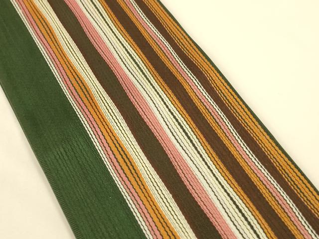 平和屋着物●本場筑前博多織 半幅帯 縞 正絹 逸品 CABI5115ak