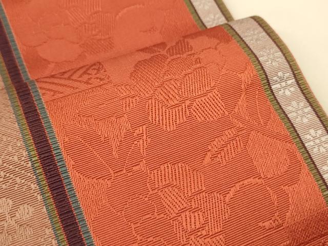 平和屋着物●本場筑前博多織 半幅帯 田中利弘作 草花間道 証紙付き 正絹 逸品 未使用 CABI5116ak
