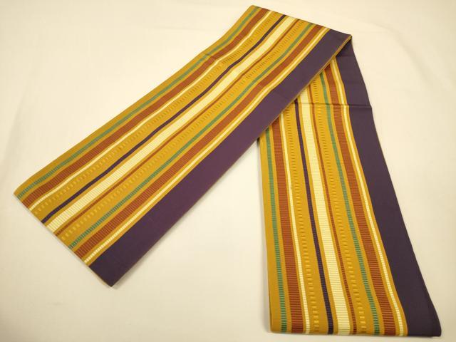 平和屋着物●本場筑前博多織 半幅帯 縞 証紙付き 正絹 逸品 CABI5118ak