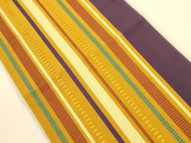 平和屋着物●本場筑前博多織 半幅帯 縞 証紙付き 正絹 逸品 CABI5118ak