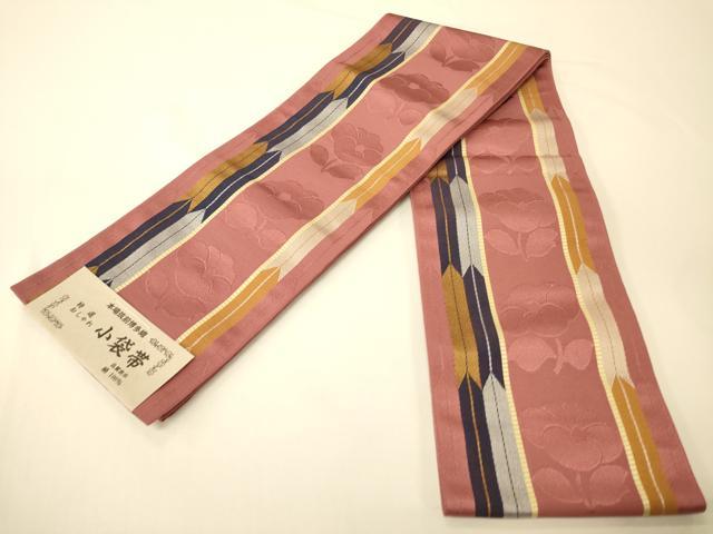 平和屋着物●本場筑前博多織 半幅帯 小野和也作 枝花間道 証紙付き 正絹 逸品 未使用 CABI5122ak