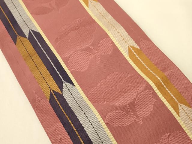 平和屋着物●本場筑前博多織 半幅帯 小野和也作 枝花間道 証紙付き 正絹 逸品 未使用 CABI5122ak