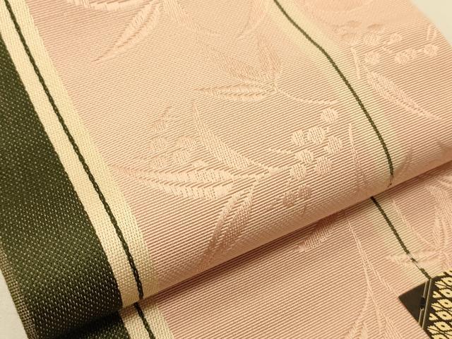 平和屋着物●本場筑前博多織 半幅帯 脇山公詞作 唐草間道 証紙付き 正絹 逸品 未使用 CABI5123ak