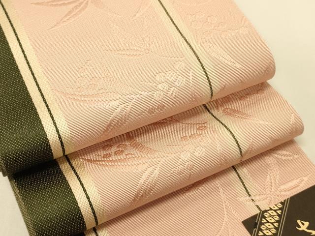 平和屋着物●本場筑前博多織 半幅帯 脇山公詞作 唐草間道 証紙付き 正絹 逸品 未使用 CABI5123ak