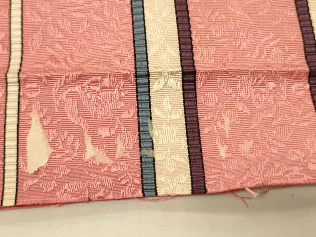 平和屋着物●本場筑前博多織 半幅帯 井上絹織謹製 花唐草間道 証紙付き 正絹 逸品 CABI5124ak