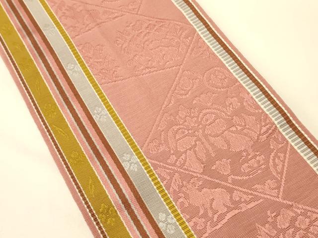 平和屋着物●本場筑前博多織 半幅帯 脇山公詞作 動物花鳥間道 証紙付き 正絹 逸品 CABI5128ak