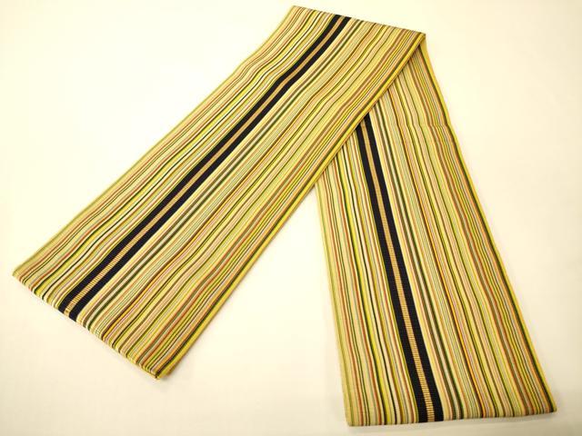 平和屋着物●本場筑前博多織 半幅帯 縞 正絹 逸品 CABI5135ak