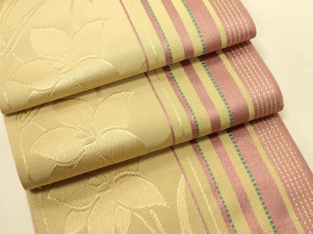 平和屋着物●本場筑前博多織 半幅帯 草花間道 正絹 逸品 CABI5141ak