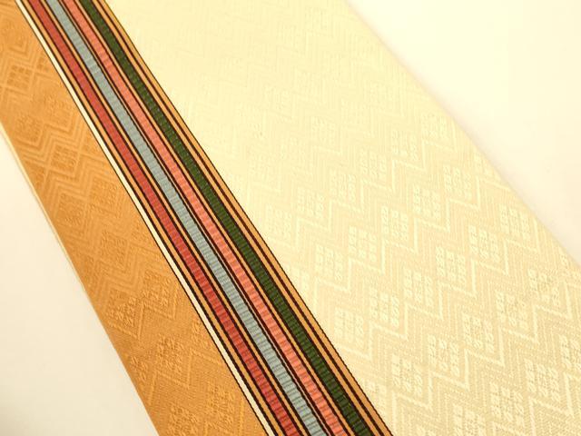 平和屋着物●本場筑前博多織 半幅帯 幾何学間道 証紙付き 正絹 逸品 CABI5143ak