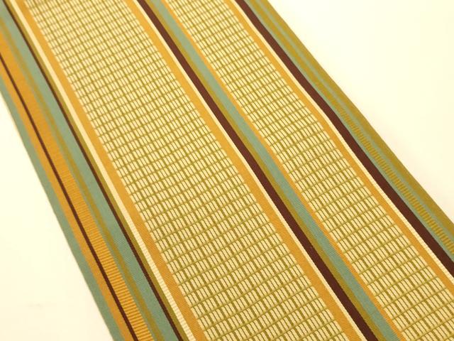 平和屋着物●本場筑前博多織 半幅帯 変わり格子柄 正絹 逸品 CABI5144ak