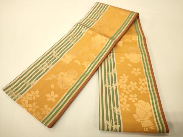 平和屋着物●本場筑前博多織 半幅帯 人物花蝶文 正絹 逸品 CABI5148ak