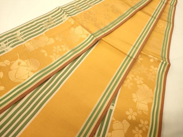 平和屋着物●本場筑前博多織 半幅帯 人物花蝶文 正絹 逸品 CABI5148ak
