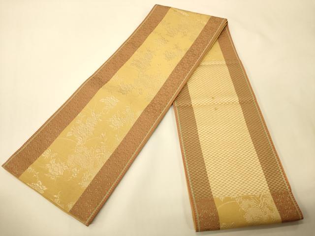平和屋着物●本場筑前博多織 半幅帯 小野和也作 草花間道 証紙付き 正絹 逸品 CABI5151ak