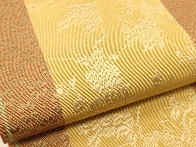 平和屋着物●本場筑前博多織 半幅帯 小野和也作 草花間道 証紙付き 正絹 逸品 CABI5151ak
