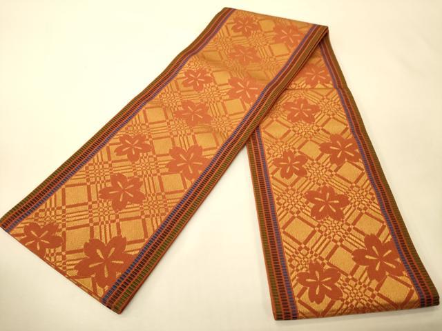 平和屋着物●本場筑前博多織 半幅帯 桜菱間道 正絹 逸品 CABI5155ak